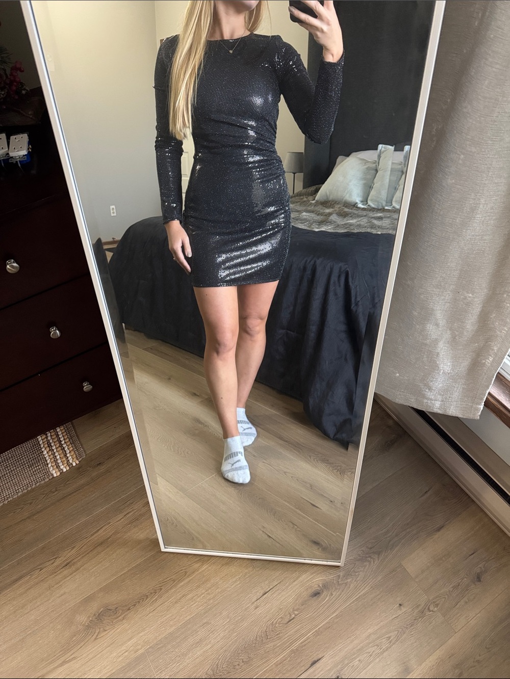 Black Sequin Bodycon Mini Skirt